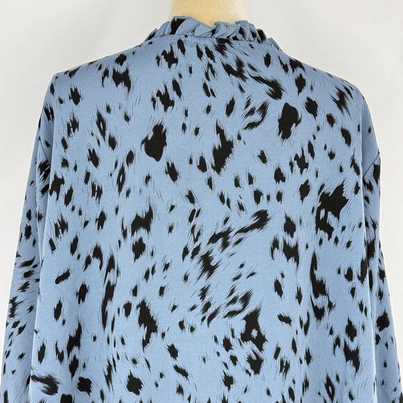 Womens Plus Size 3XL Allover Print Tie Neck Blouse Long Sleeves Dusty Blue - Picture 8 of 16